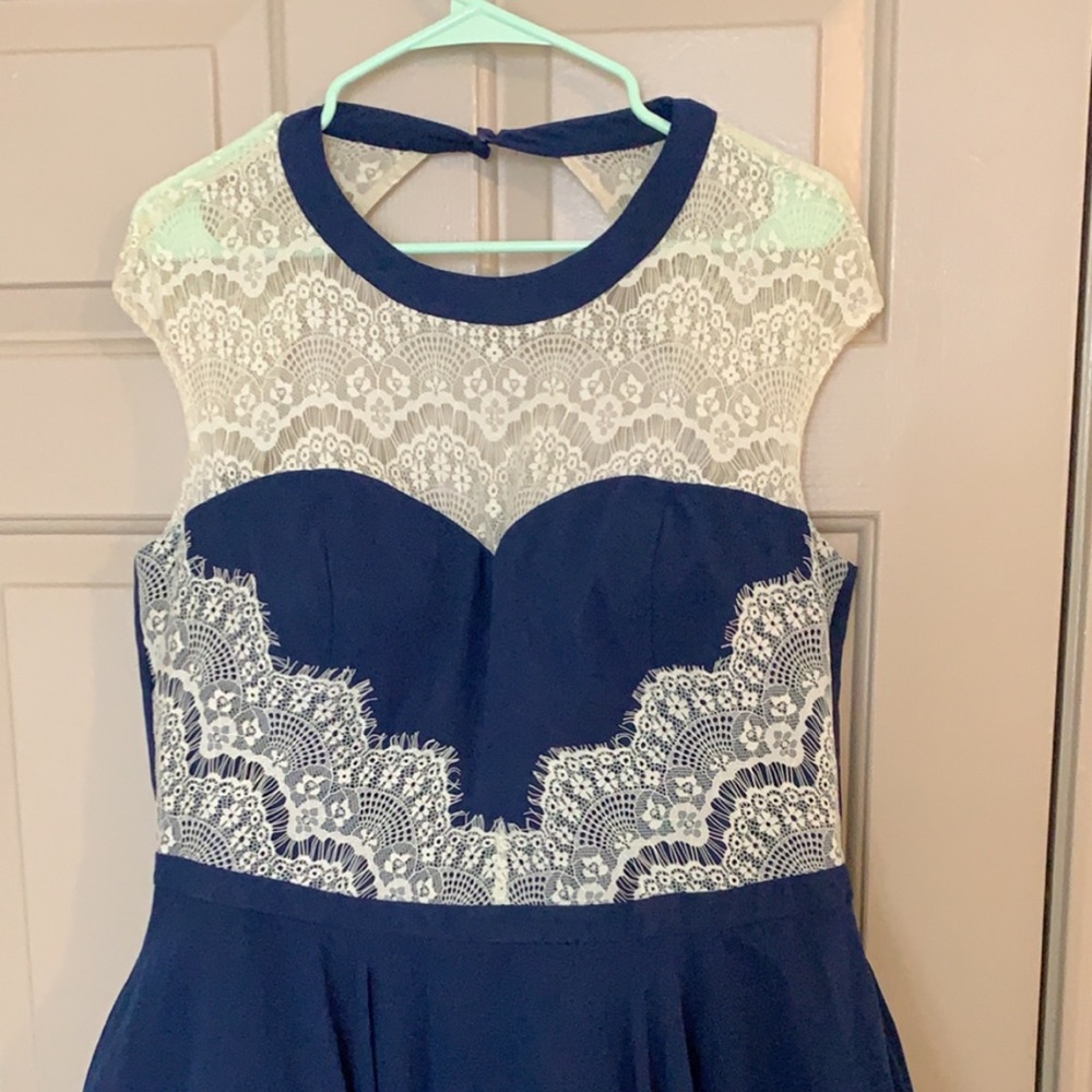 Chi Chi London - Blue and white lace dress